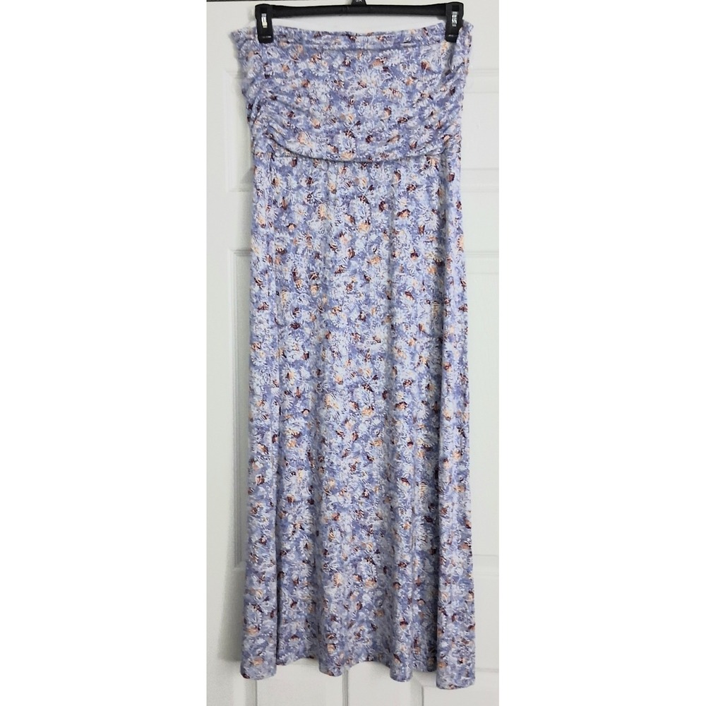 J Jill Strapless Maxi Dress Women's Size Medium Blue Floral Summer Feminine - Picture 2 of 9
